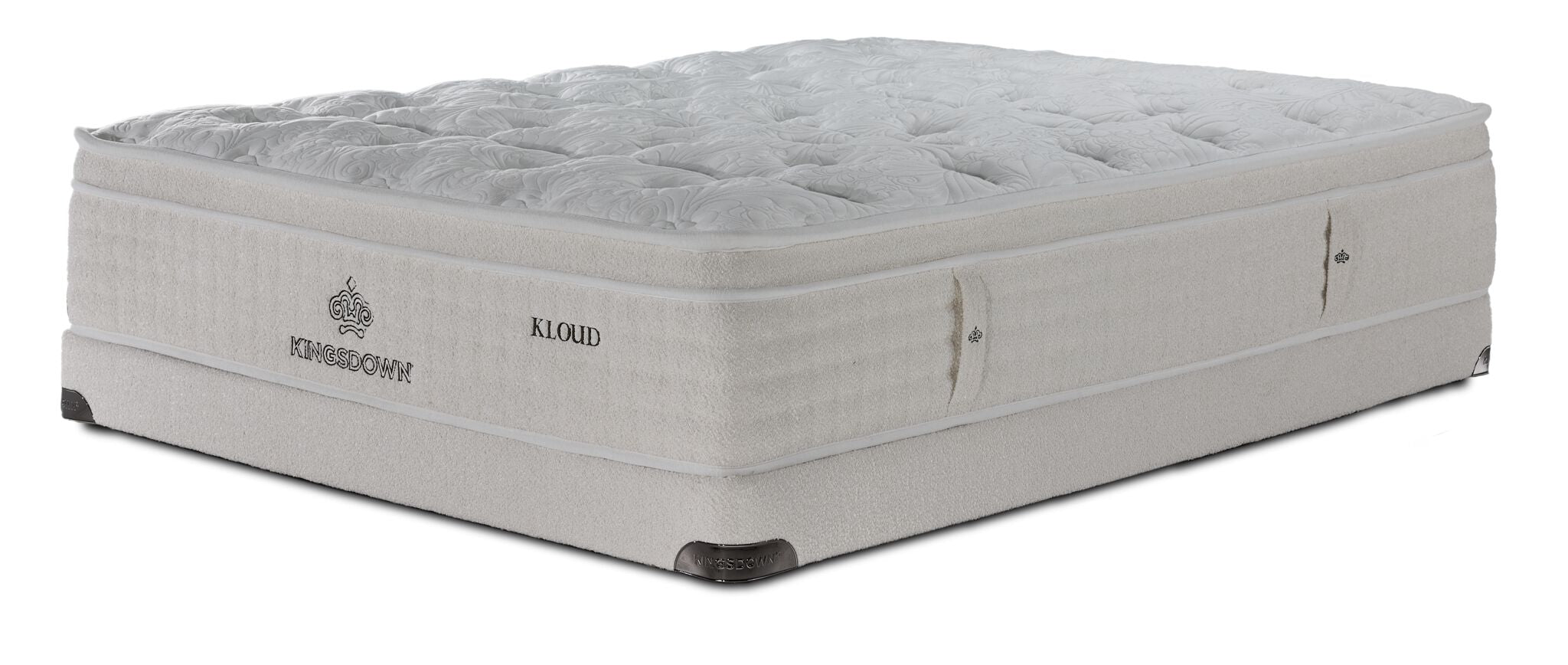 Kingsdown Mist Medium Euro Top full mattress and matching cream low-profile boxspring, shown at an angle