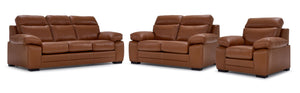 Morrison II Ens. Sofa, causeuse et fauteuil en cuir - cognac