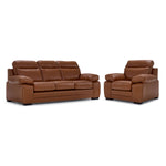 Morrison II Leather Sofa and Chair Set - Cognac