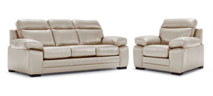 Morrison II Ens. Sofa et fauteuil en cuir - beige