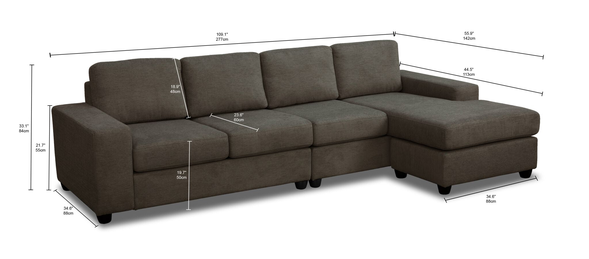 Neptune 2-Piece Sectional with Reversible Chaise - Brown