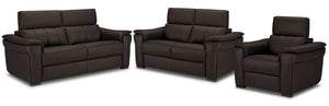 Orlando-Ray Ens. Sofa, causeuse et fauteuil en cuir – chocolat