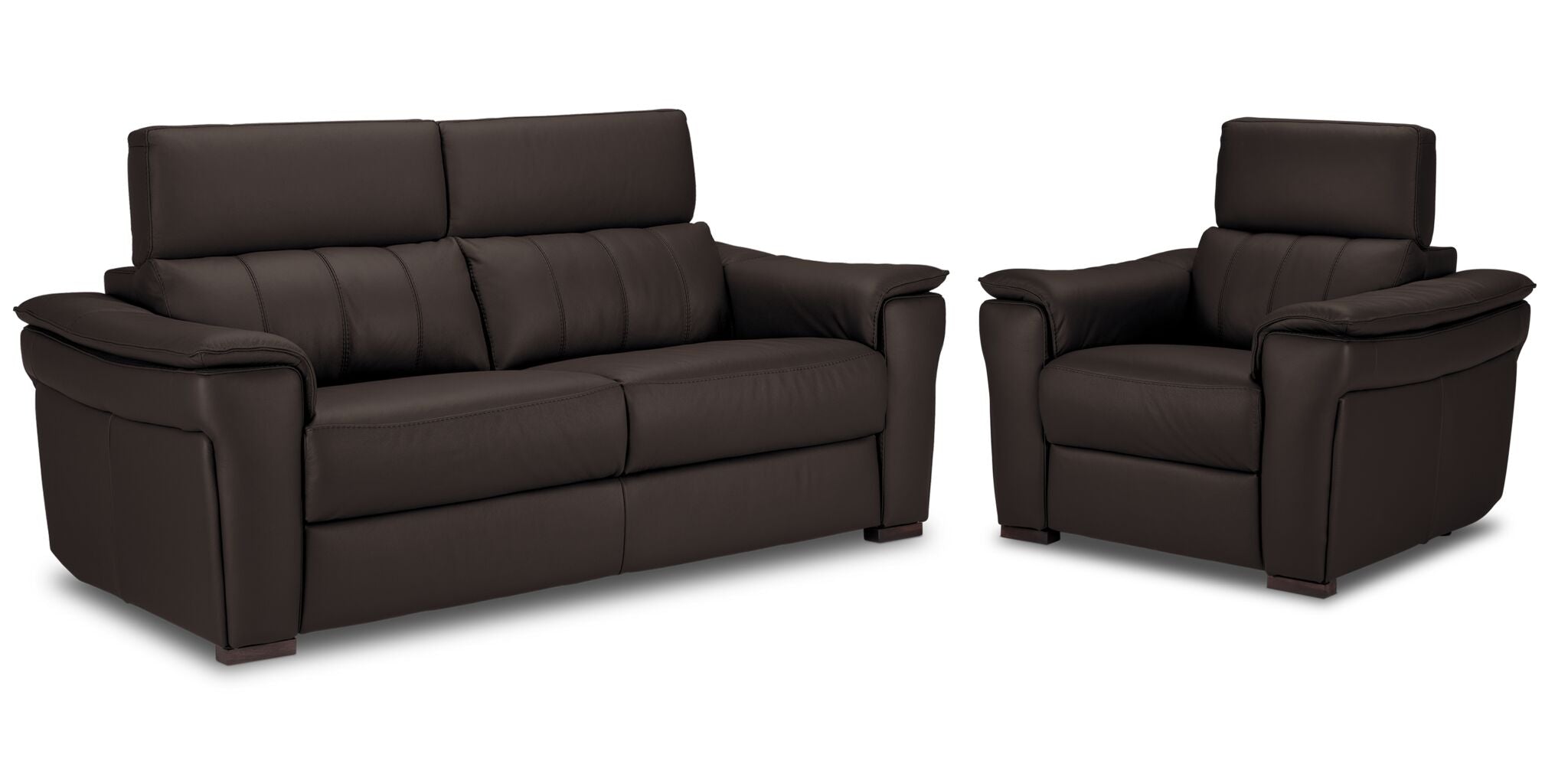 Orlando-Ray Leather Sofa and Chair Set - Chocolate