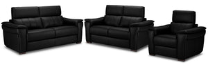 Orlando-Ray Ens. Sofa, causeuse et fauteuil en cuir – noir