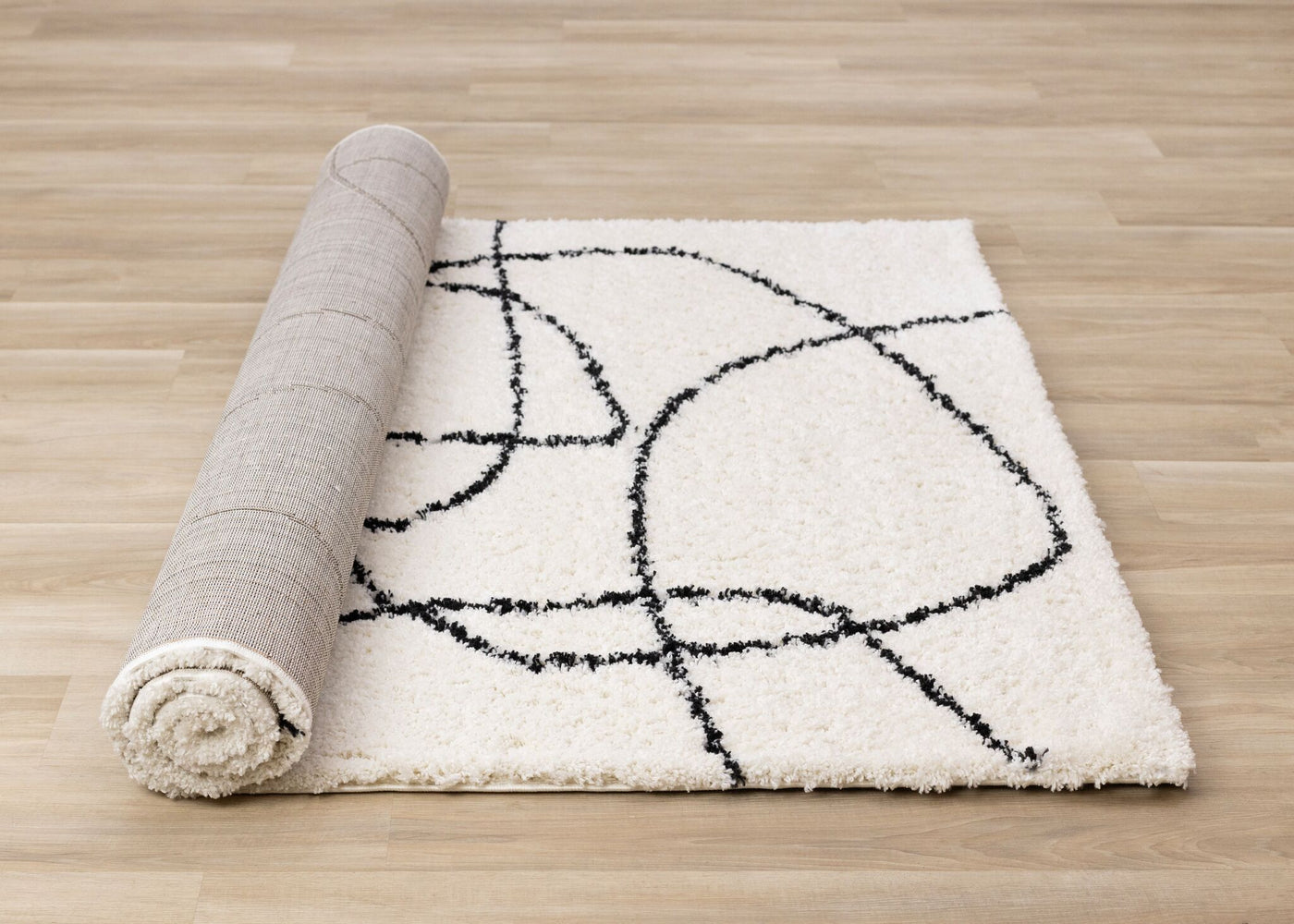 Pace 6'7" x 9'6" Outlinded Shapes Area Rug - Cream, Black