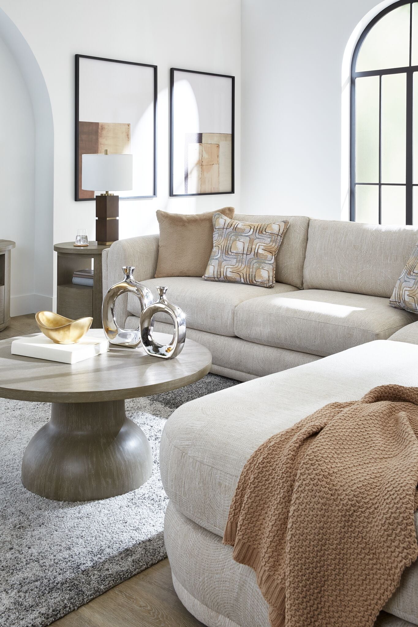 Fresh Perspective Metal Living Room Table Lamp - Light Brown/White