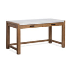 Plum Creek marble top writing desk with Sierra Brown wood finish, drawers and broad work surface