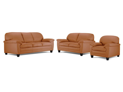 Raphael Ens. Sofa, causeuse et fauteuil en cuir – brun cuivré