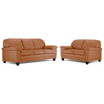 Raphael Leather Sofa and Loveseat Set- Saddle