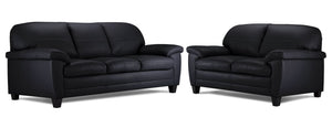 Raphael Ens. Sofa et causeuse en cuir – noir corbeau