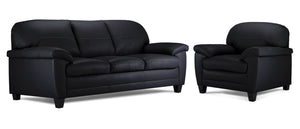 Raphael Ens. Sofa et fauteuil en cuir – noir corbeau