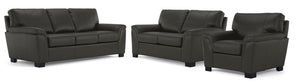 Reynolds Ens. Sofa, causeuse et fauteuil en cuir – gris foncé
