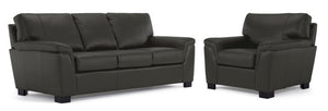 Reynolds Ens. Sofa et fauteuil en cuir – gris foncé