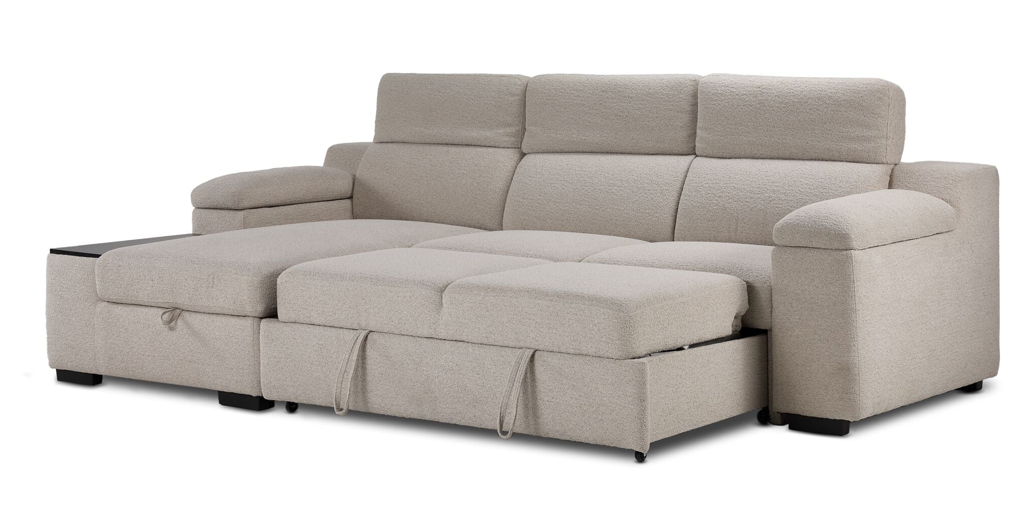Slayden right-facing 2-piece taupe polyester sectional with pop-up bed extended and chaise lounge