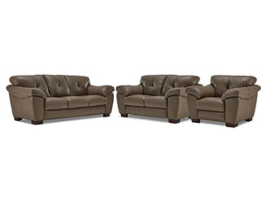 Sloan II Ens. Sofa, causeuse et fauteuil en cuir – chocolat