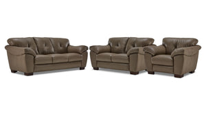 Sloan II Ens. Sofa, causeuse et fauteuil en cuir – chocolat