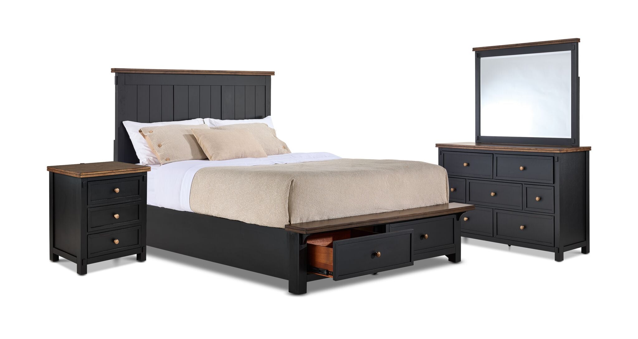 Stormy Ridge 6 - Piece Queen Storage Bedroom Package - Slate Black, Chicory