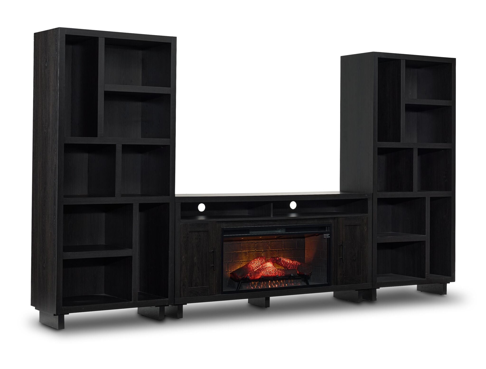 Tessan 3-Piece Fireplace Entertainment Wall Unit – Dark Grey, Brown