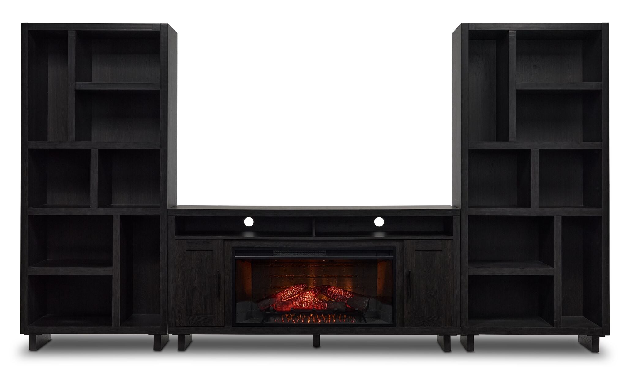 Tessan 3-Piece Fireplace Entertainment Wall Unit – Dark Grey, Brown