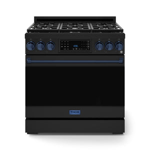 Thor Kitchen Série Gordon Ramsay Cuisinière au gaz professionnelle autonome 6,0 pi³ acier inoxydable noir RSG36B-BLU