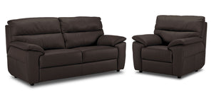 Toscana Ens. Sofa et fauteuil en cuir - chocolat