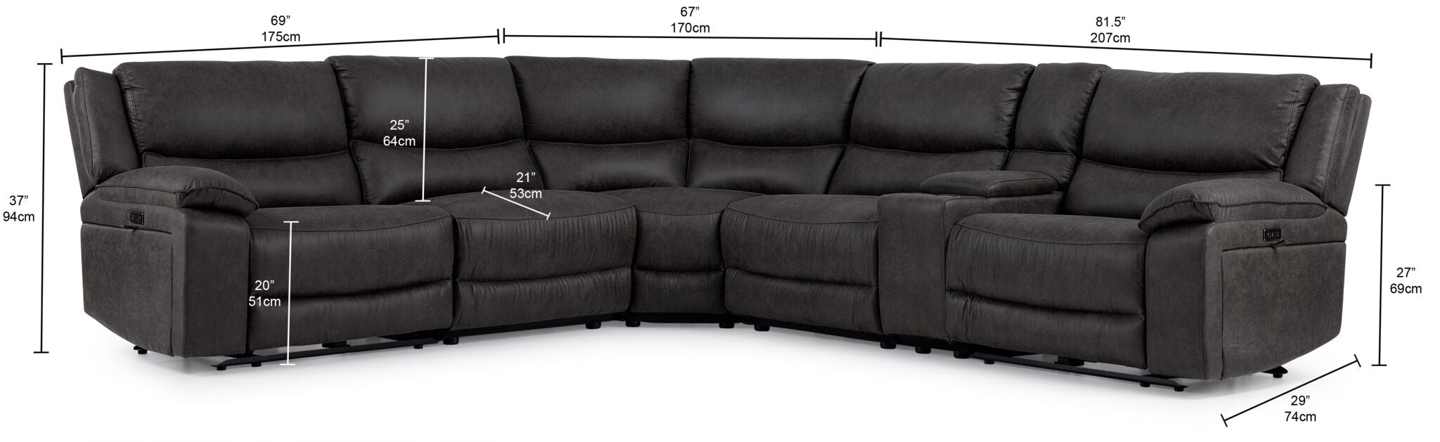 Weston 6-Piece Power Reclining Sectional with Console - Granite
