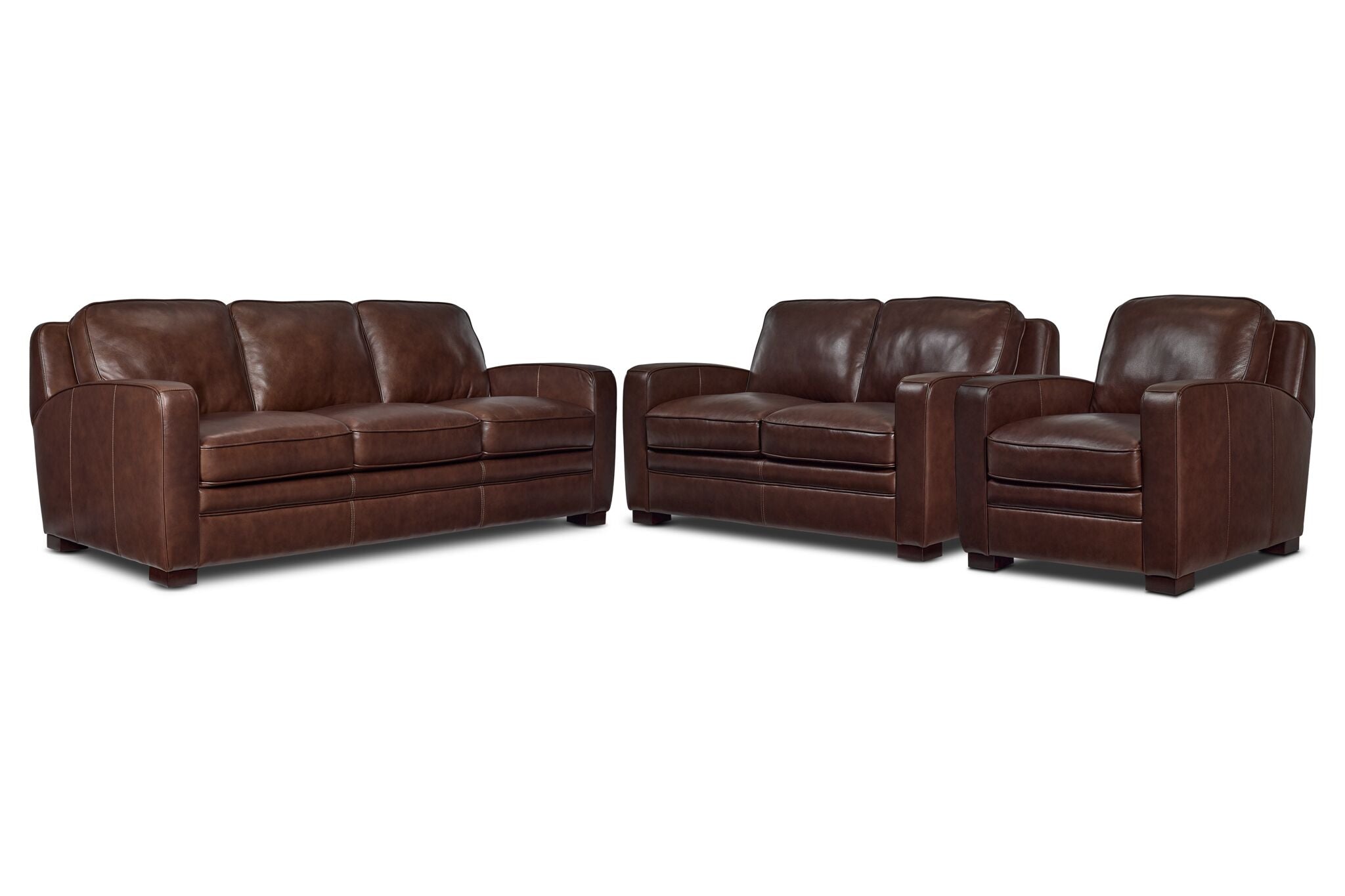 Wilmington Leather Sofa, Loveseat and Chair Set - Dark Brown