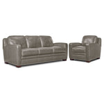Wilmington Leather Sofa and Chair Set - Light Grey