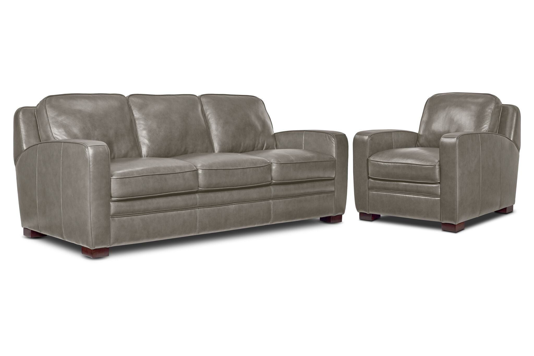 Wilmington Leather Sofa and Chair Set - Light Grey