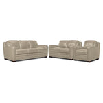 Wilmington Leather Sofa, Loveseat and Chair Set - Ivory
