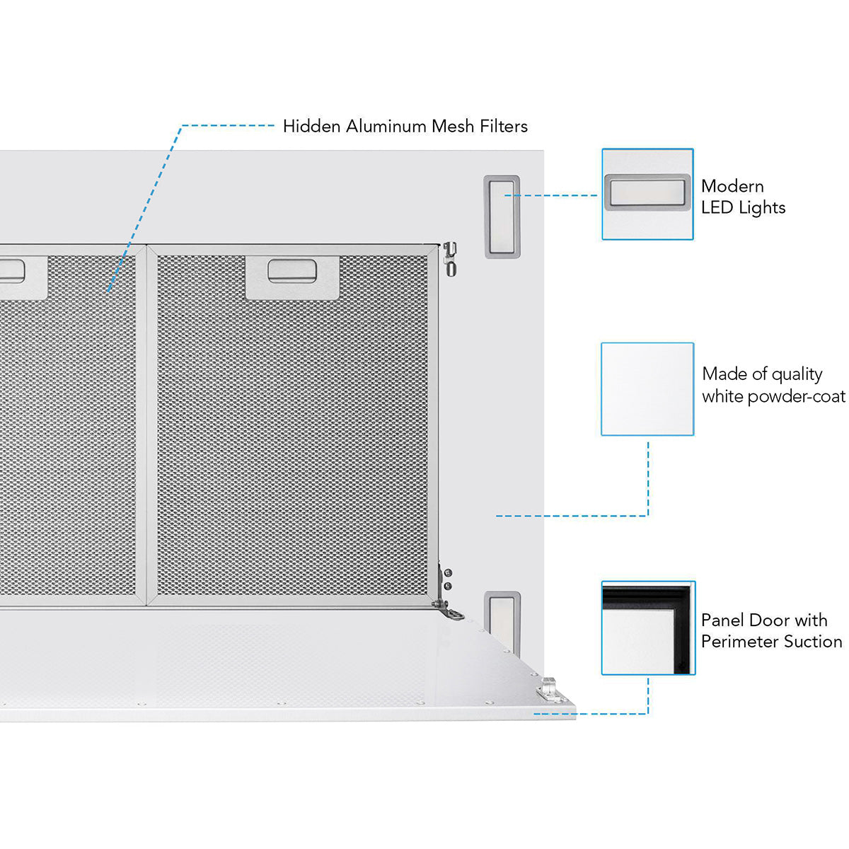 VICTORY Matte White 600 CFM Flush Ceiling Range Hood - Sunset-WH