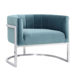 Indus Velvet Accent Chair - Sea Blue/Silver