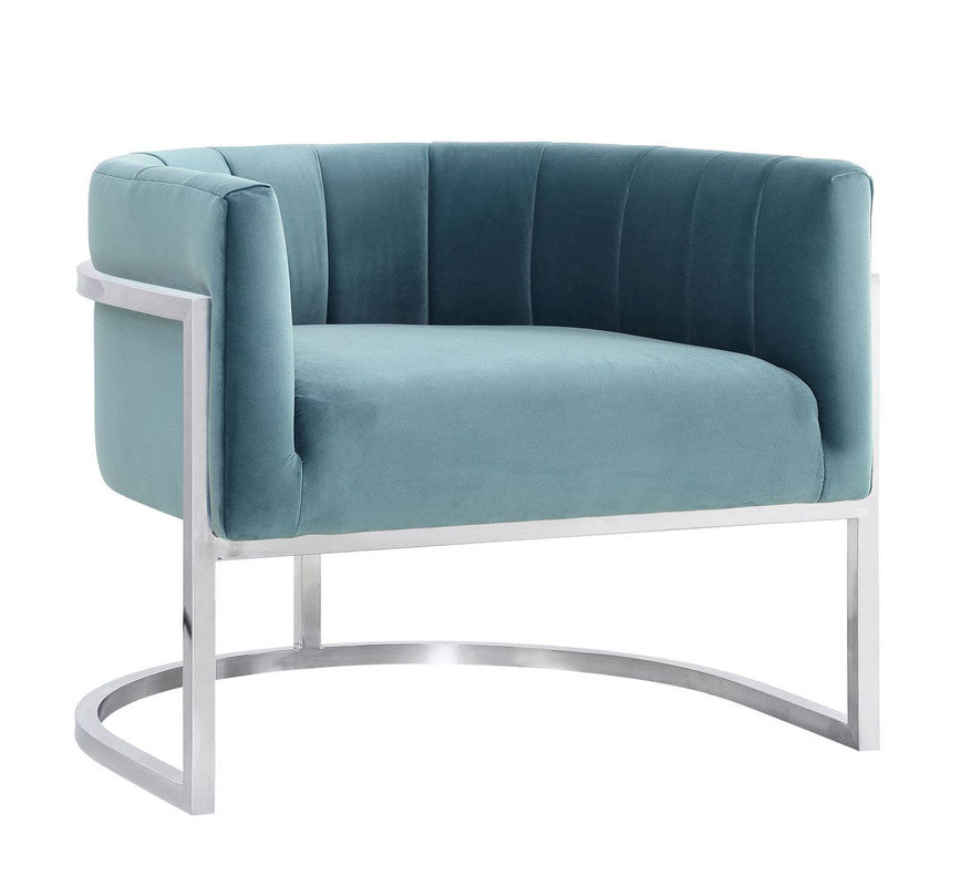 Indus Velvet Accent Chair - Sea Blue/Silver