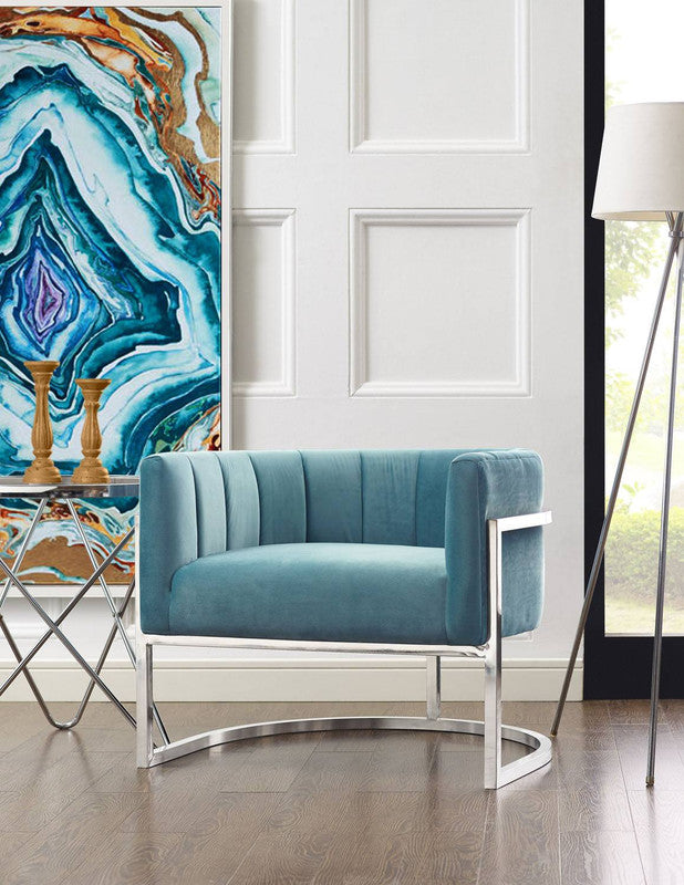 Indus Velvet Accent Chair - Sea Blue/Silver