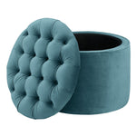 Lettie Velvet Storage Ottoman - Sea Blue