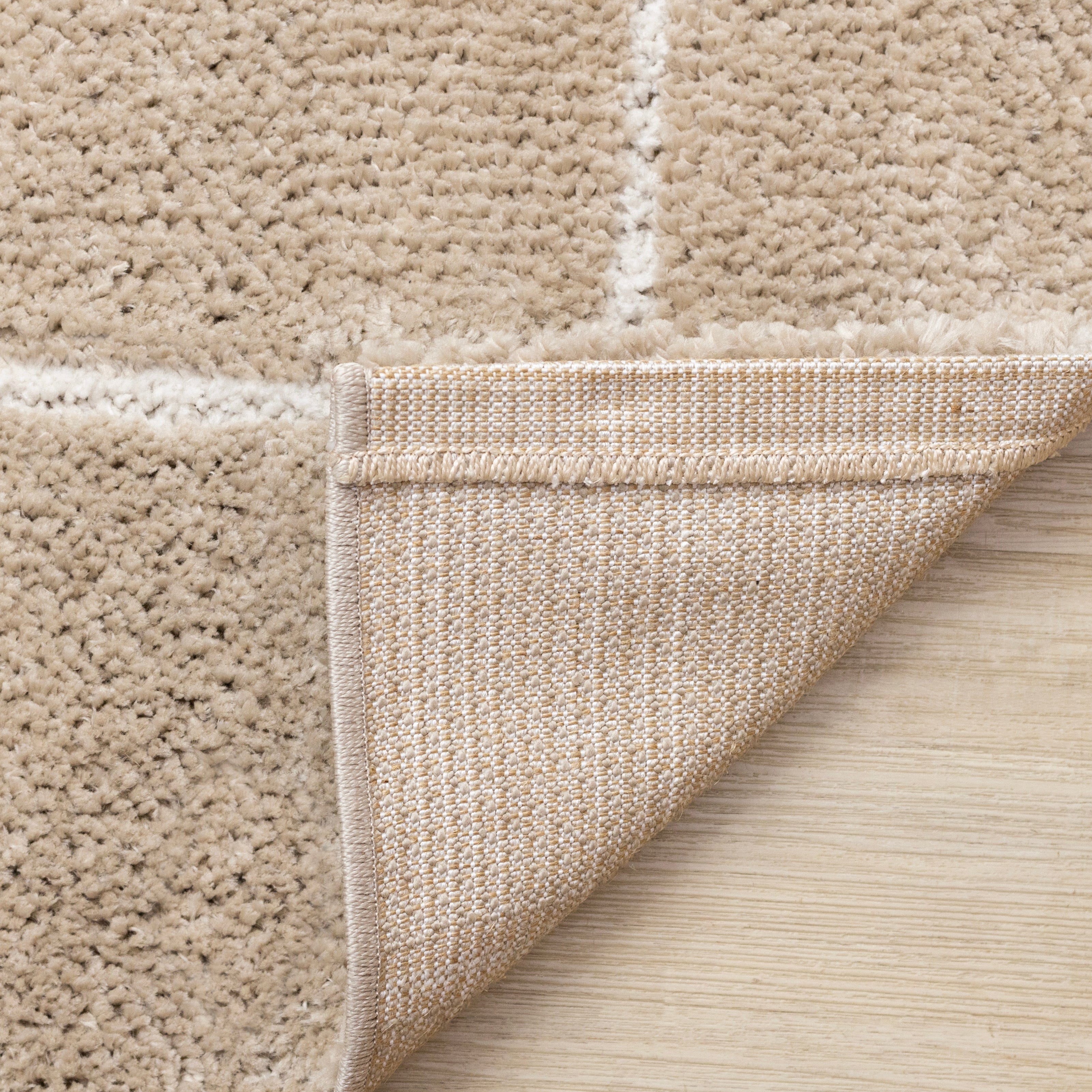 Sable Grid 6'7" x 9'6" Broken Grid Pattern Area Rug - Light Brown, Cream