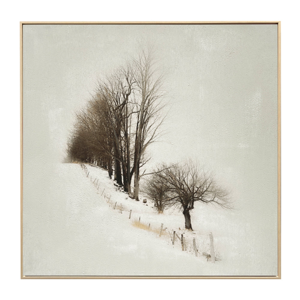 The Great Indoors Contemporary Landscape - Serene Winter with bare trees on a snowy hillside in a light wood frame