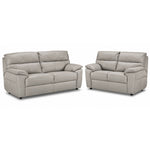 Toscana grey leather sofa and loveseat set with deep seating and pillow-top arms
