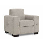 Valetta Chair - Ivory angled view with wide track arms, single seat cushion, tall back cushion and dark block feet