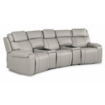 Velocity 5-Piece Leather Power Reclining Home Theatre Seating - Light Grey with three seats and two wedge consoles