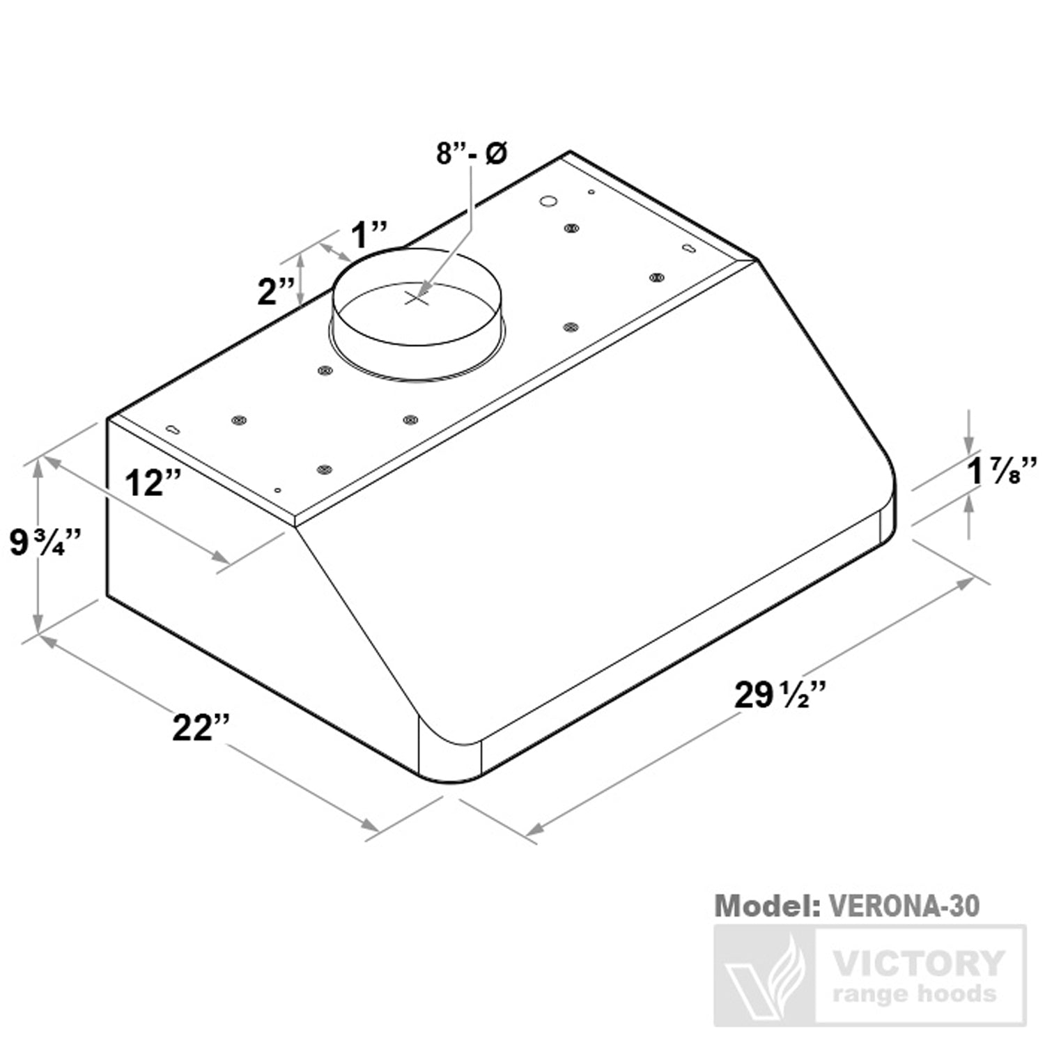 VICTORY Stainless Steel 30" 900 CFM Under Cabinet Range Hood - Verona-30