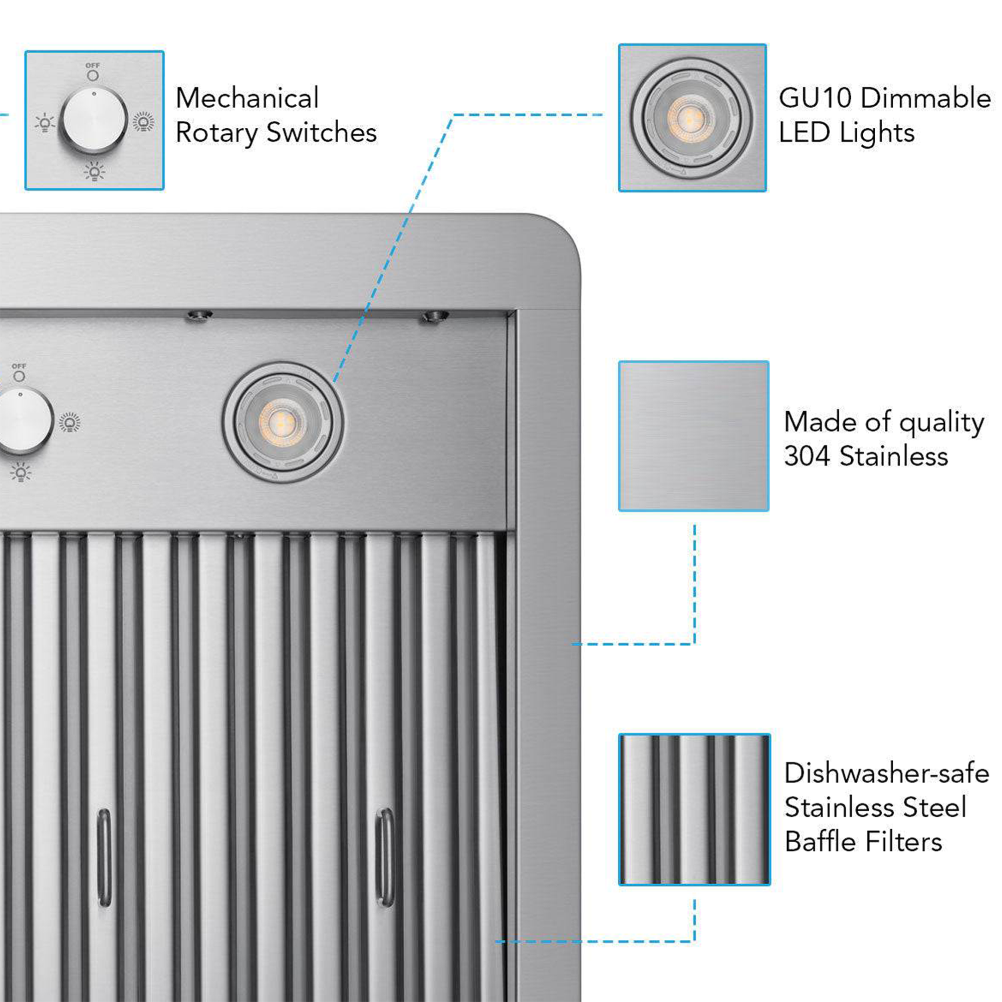 VICTORY Stainless Steel 36-Inch 900 CFM Under Cabinet Range Hood - Verona-36