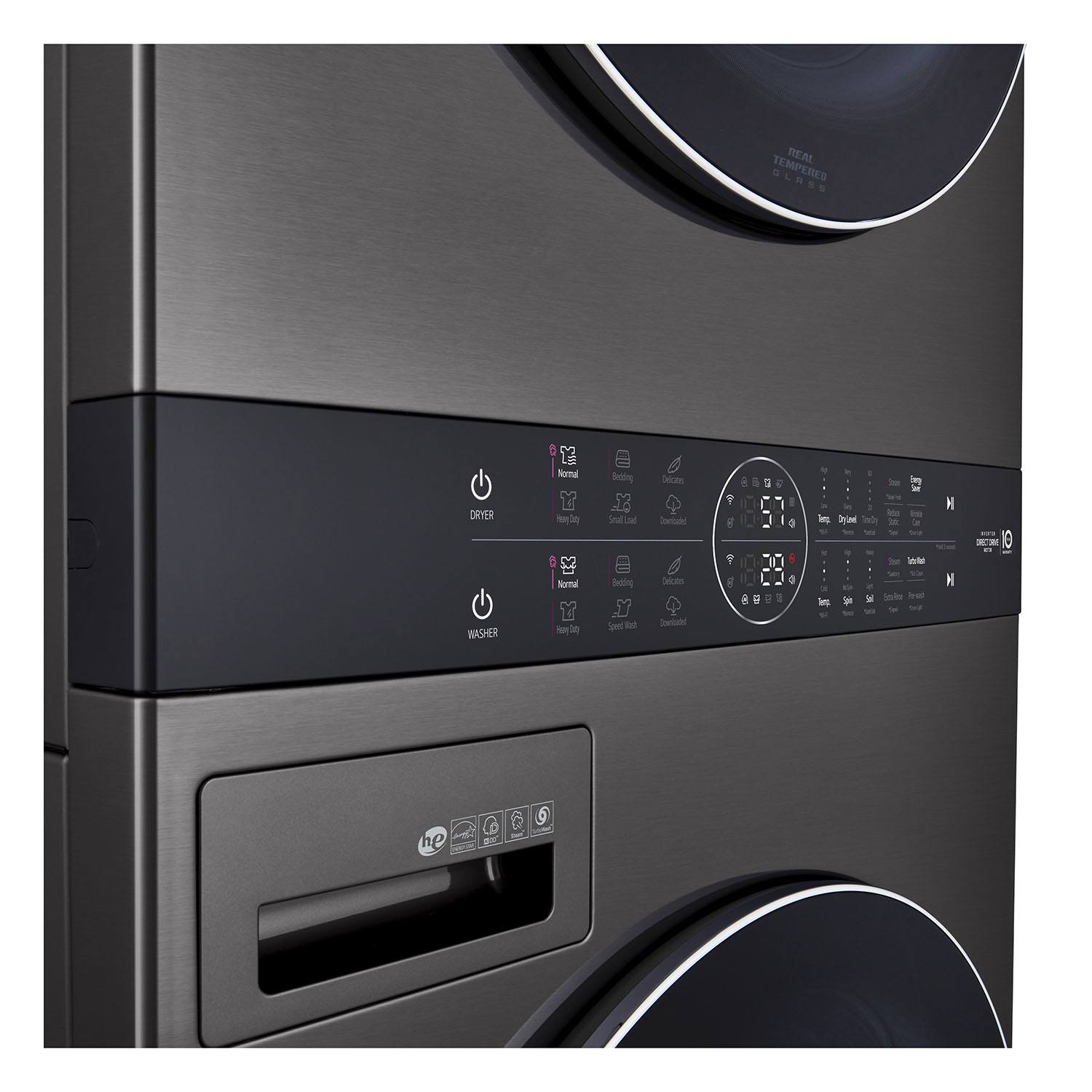 LG Black Stainless Steel Wash Tower™ 5.2 Cu. Ft. Front Load Washer and 7.4 Cu. Ft. Gas Dryer - WKGX201HBA