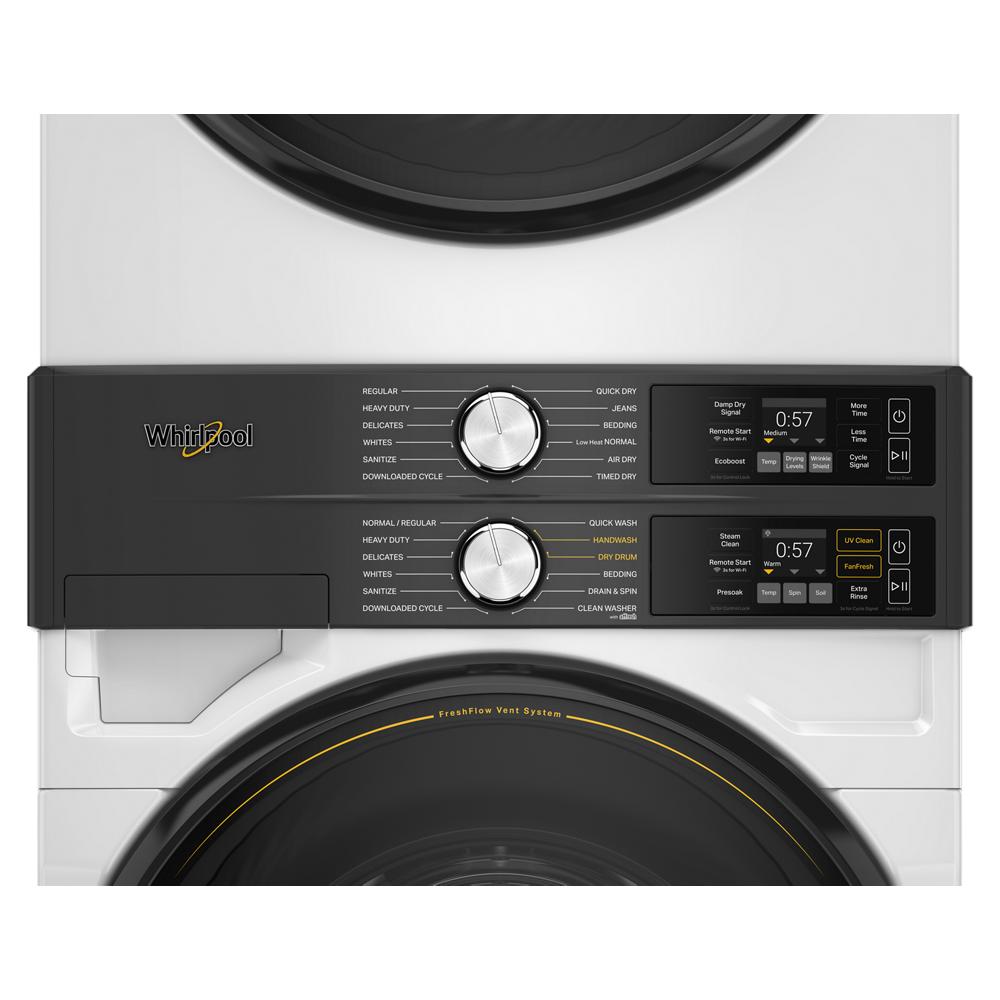 Whirlpool White Front Load Laundry Tower with FreshFlowTM Vent System and UV Clean Technology (5.2 cu. ft. Washer & 7.4 cu. ft. Electric Dryer) - YWEF5727TW