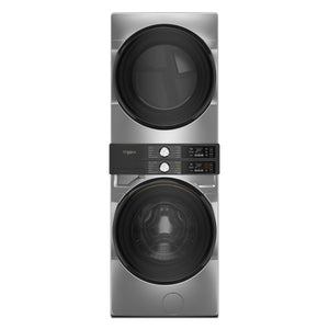 Whirlpool Tour de lavage avec laveuse à chargement frontal 5,2 pi³ et sécheuse électrique 7,4 pi³ avec système d’évent FreshFlow™ et technologie UV Clean™ argent rayonnant – YWEF5727TR