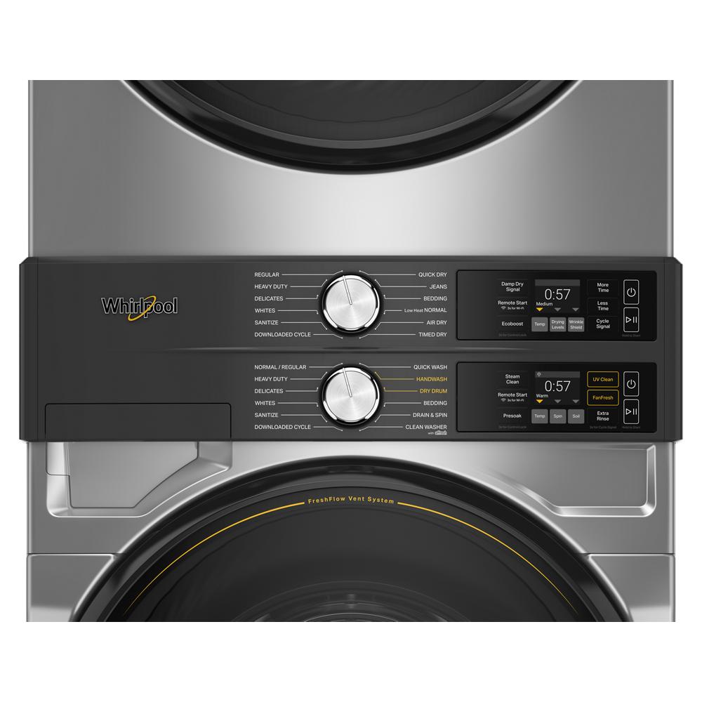 Whirlpool Radiant Silver Front Load Laundry Tower with FreshFlowTM Vent System and UV Clean Technology (5.2 cu. ft. Washer & 7.4 cu. ft. Electric Dryer) - YWEF5727TR