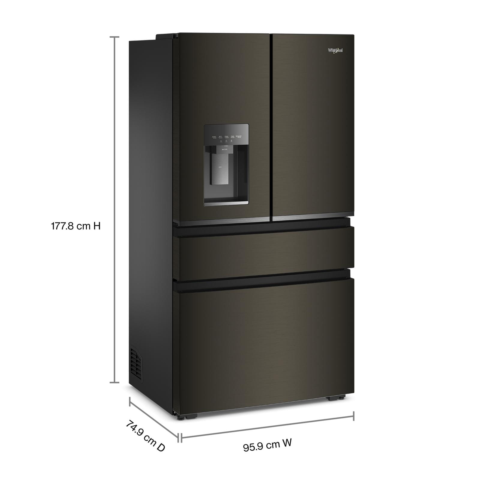 Whirlpool 36" 22.0 Cu. Ft. Black Stainless Steel Counter-Depth 4-Door French Door Refrigerator – WRMC7036RV