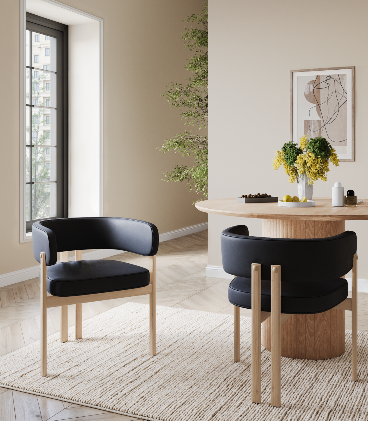 Rhett Dining Chair - Black/Oak - Set of Two