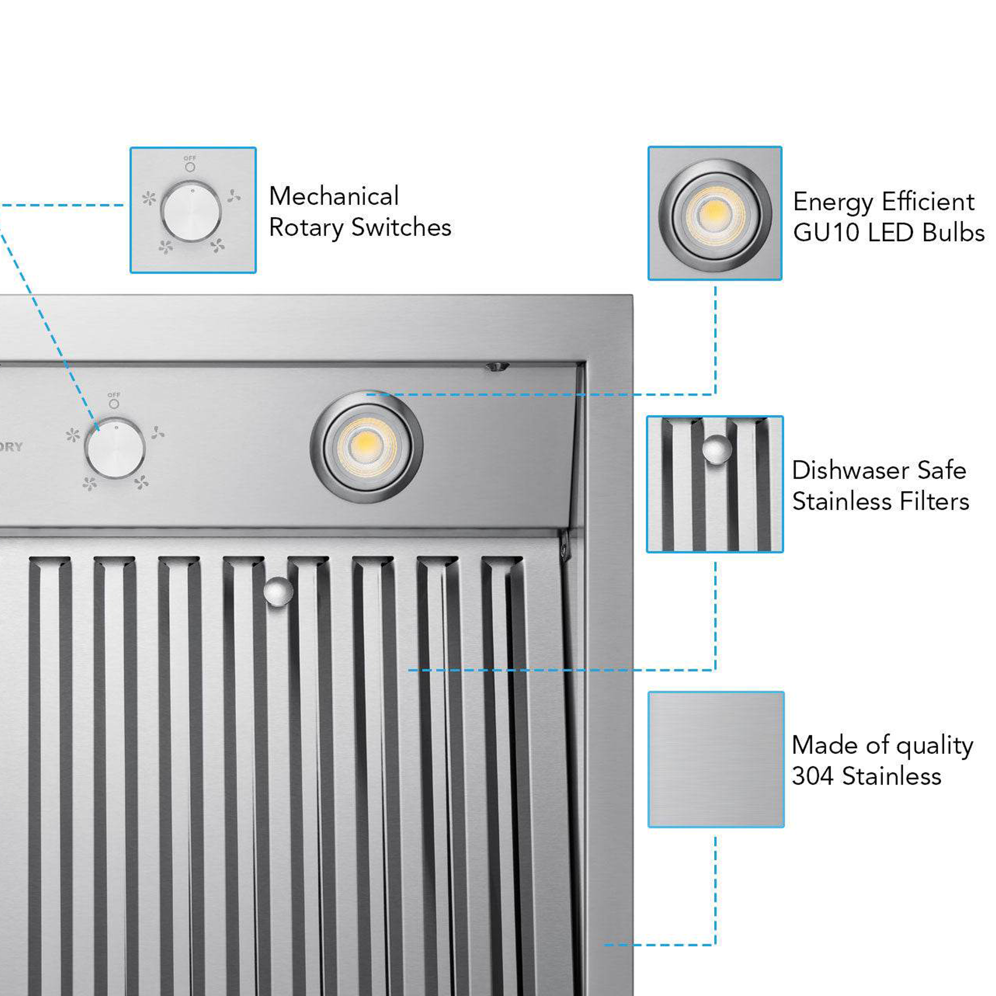 VICTORY Stainless Steel 42-Inch 750 CFM Wall Mount Range Hood - Twister-42