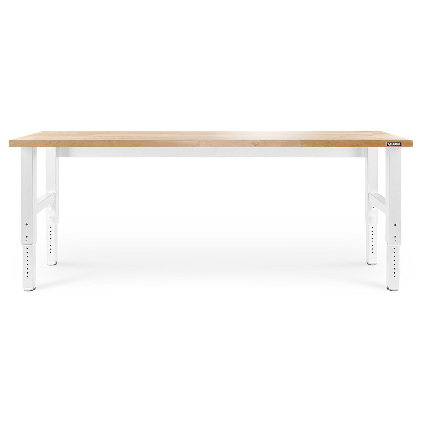 Gladiator Hammered White 8' Adjustable Height Hardwood Workbench - GAWB08HWGW